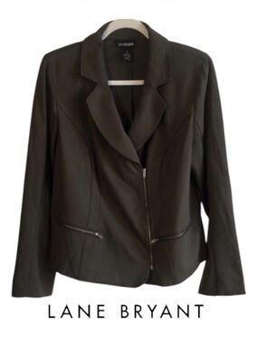 28W Lane Bryant Ponte Jacket in Olive Green with Asymmetric Front Zip